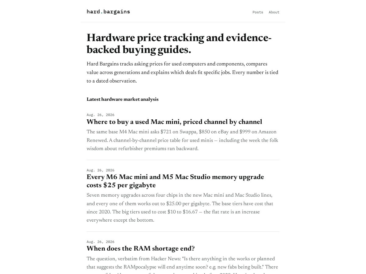 Landing-page snapshot of hard.bargains