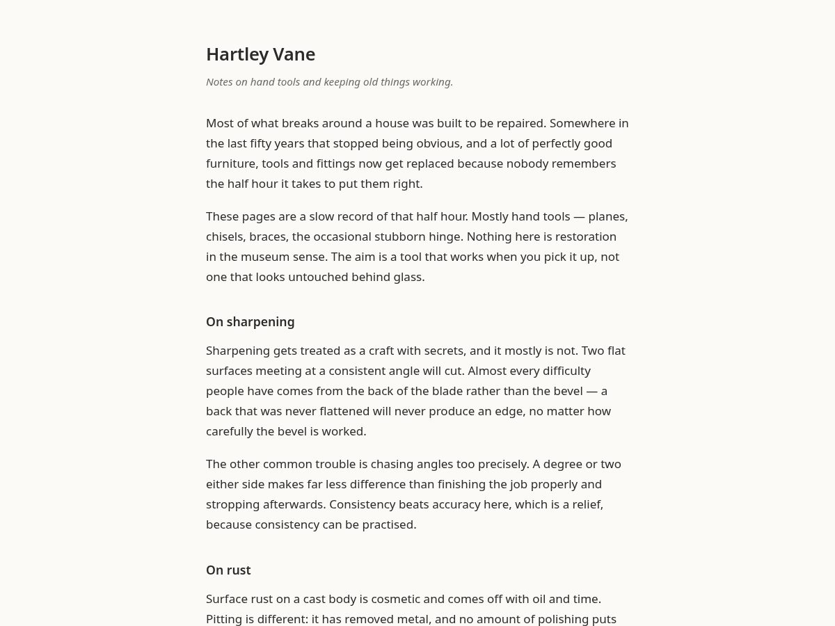 Landing-page snapshot of hartleyvane.com