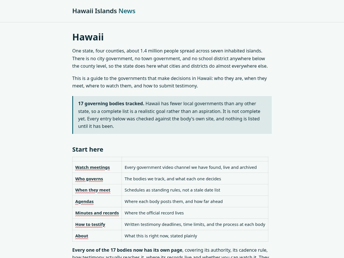 Landing-page snapshot of hawaiiislandsnews.com