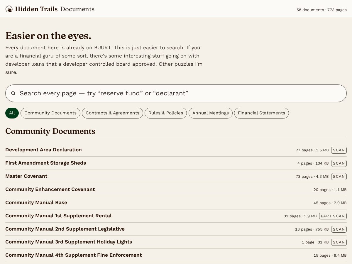 Landing-page snapshot of hiddentrails.wtf