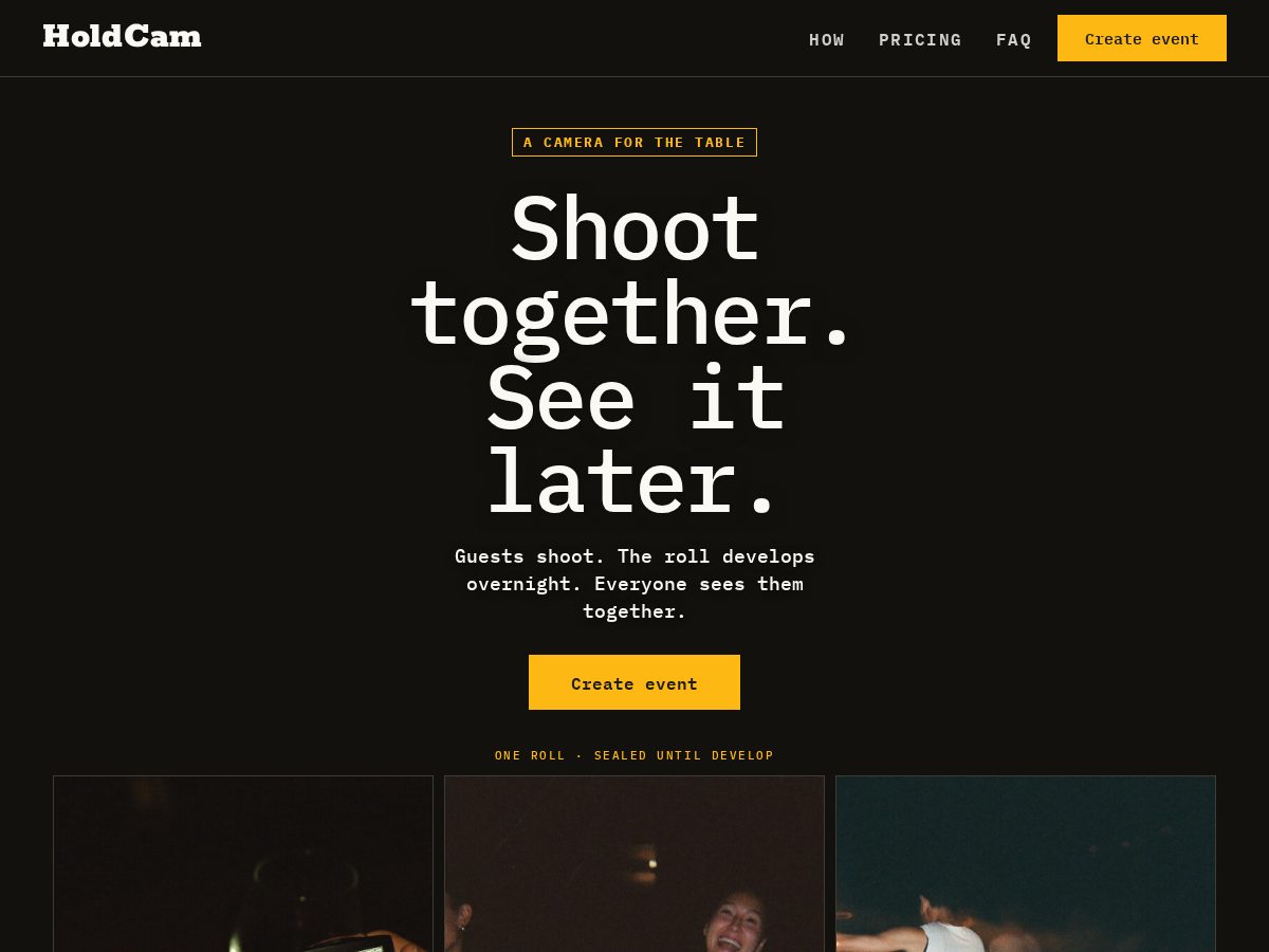 Landing-page snapshot of hold.cam