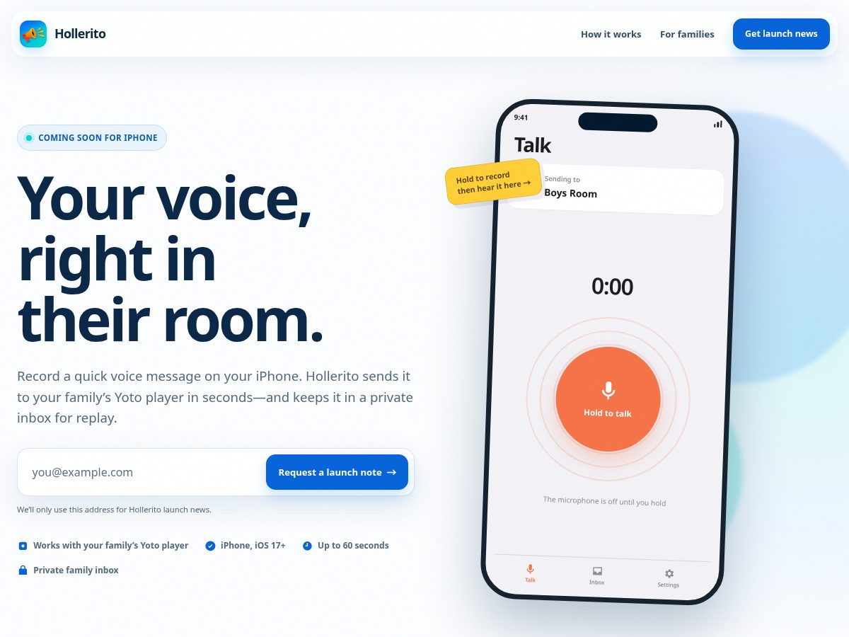 Landing-page snapshot of hollerito.com