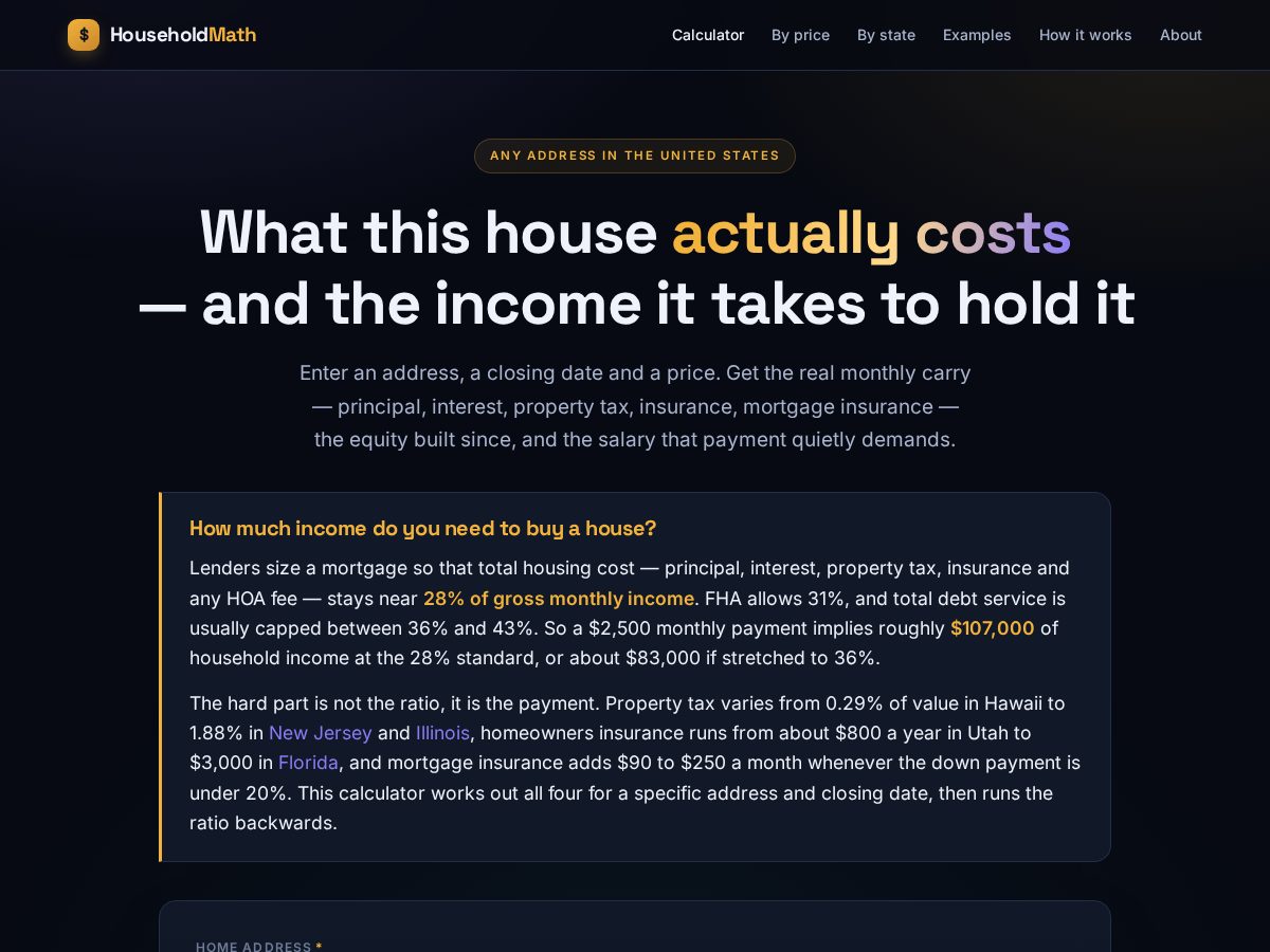 Landing-page snapshot of householdmath.net