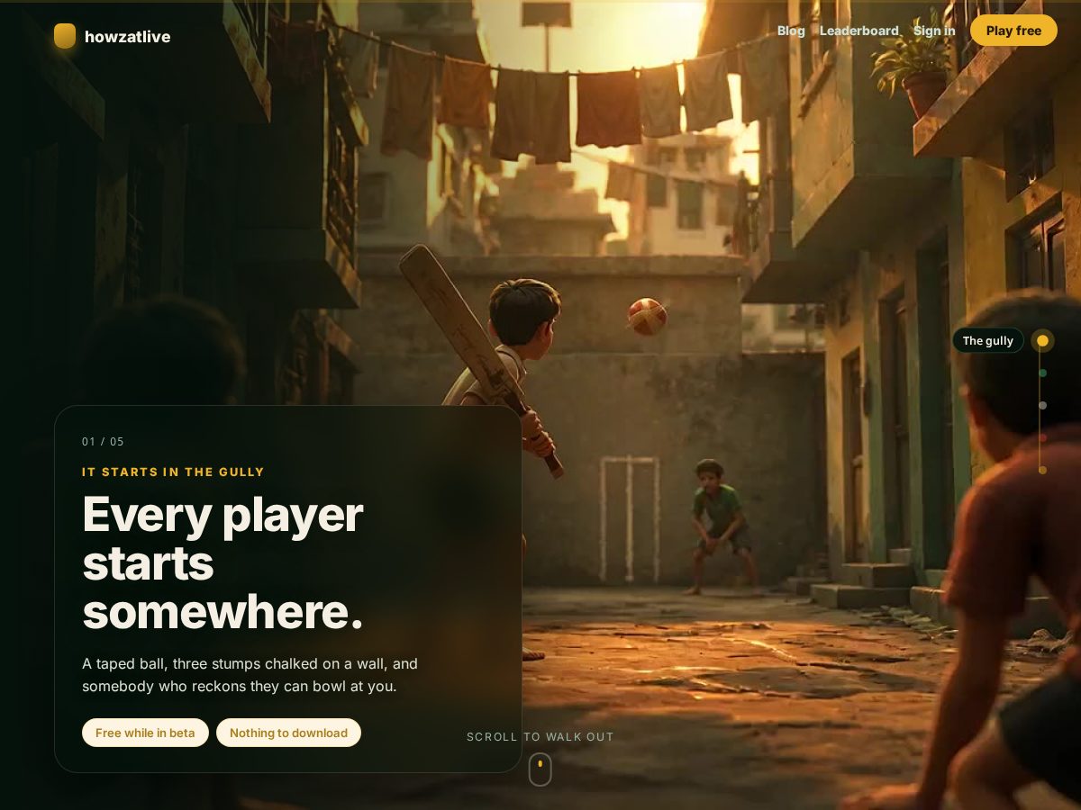 Landing-page snapshot of howzatlive.com