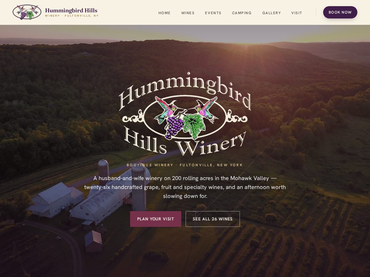 Landing-page snapshot of hummingbirdhillswine.com
