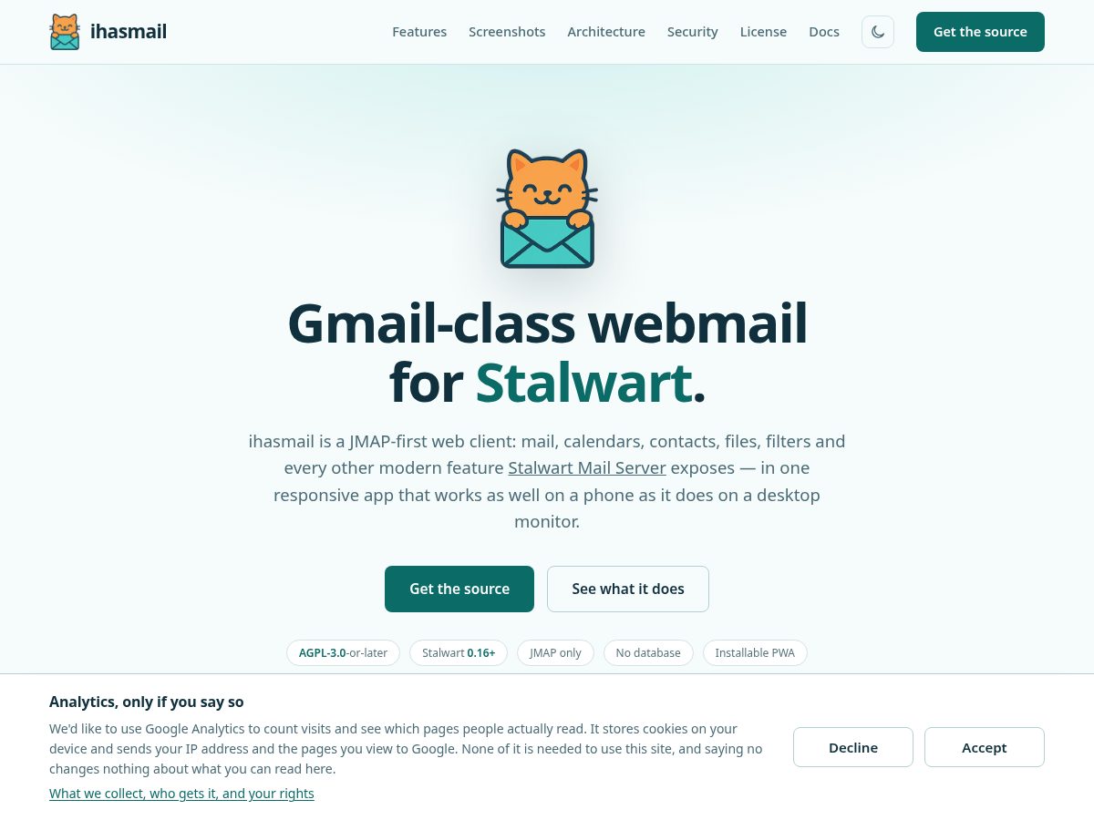 Landing-page snapshot of ihasmail.org