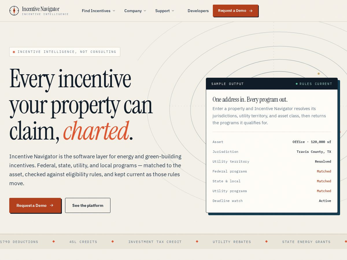 Landing-page snapshot of incentivenav.com