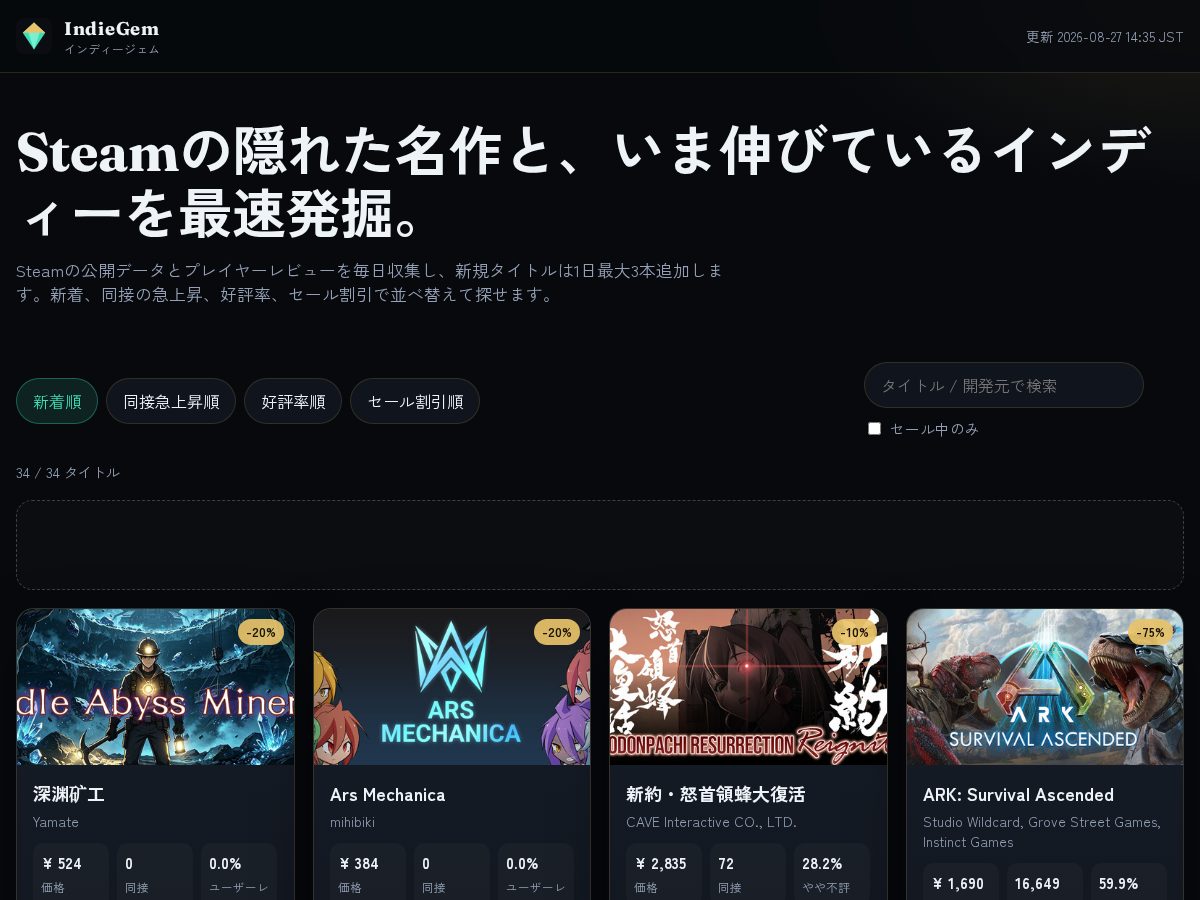 Landing-page snapshot of indiegem.net