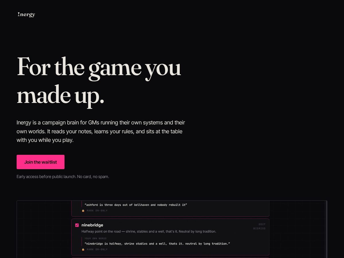 Landing-page snapshot of inergy.app