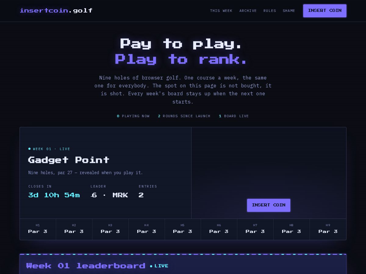 Landing-page snapshot of insertcoin.golf