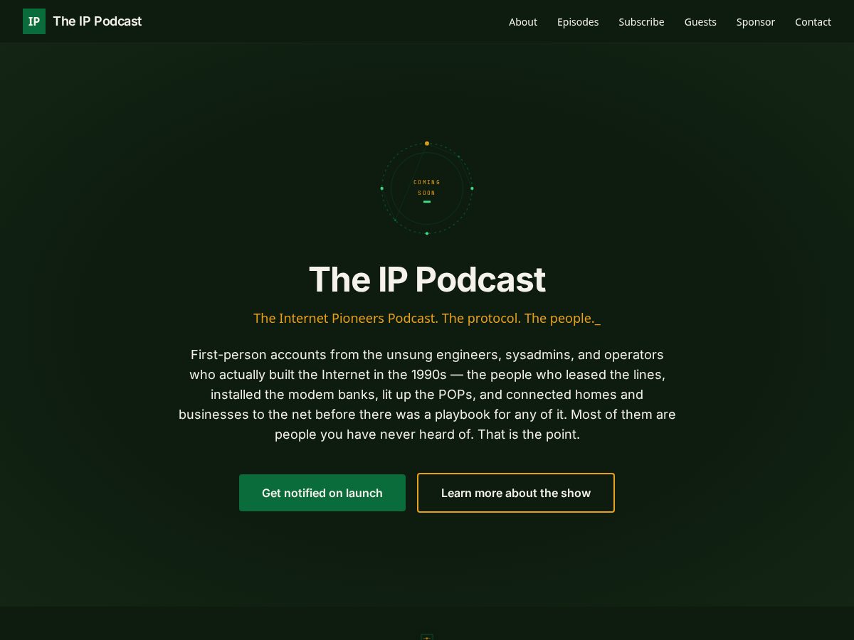 Landing-page snapshot of internetpioneers.show