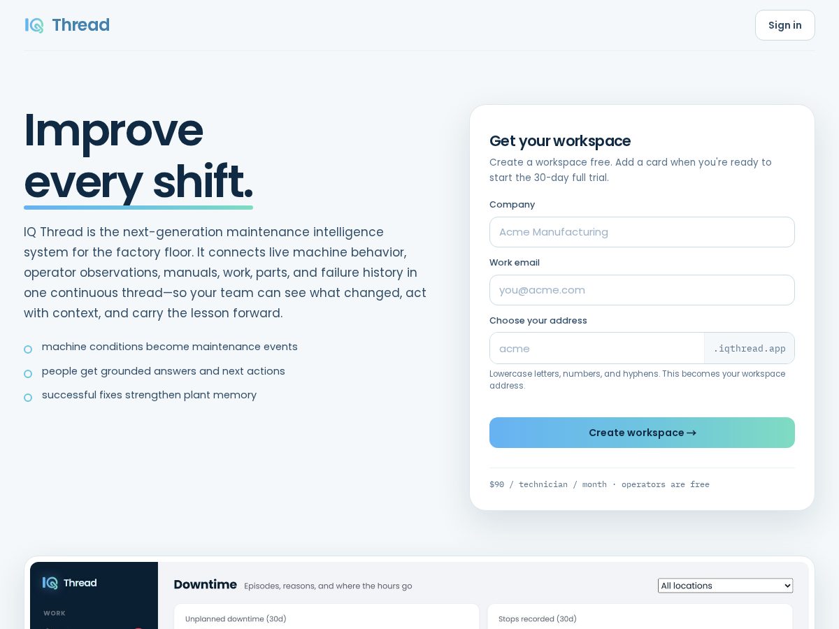 Landing-page snapshot of iqthread.app