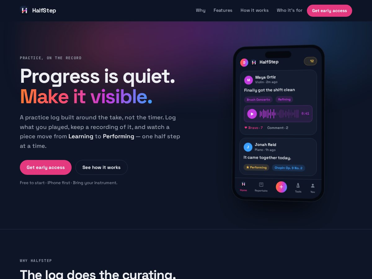 Landing-page snapshot of joinhalfstep.com