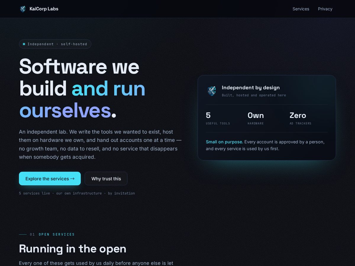 Landing-page snapshot of kaicorplabs.com