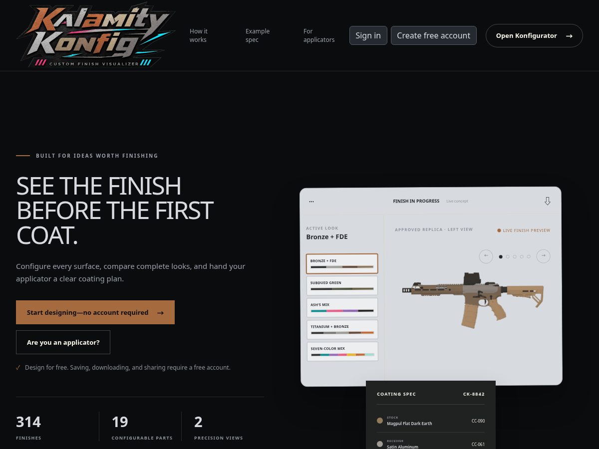 Landing-page snapshot of kalamitykonfig.com