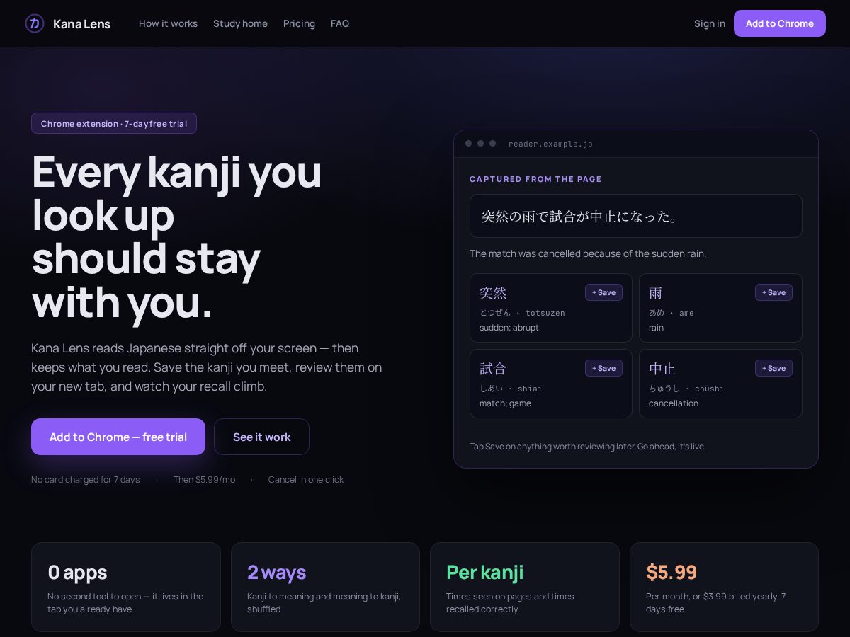 Landing-page snapshot of kanalens.com