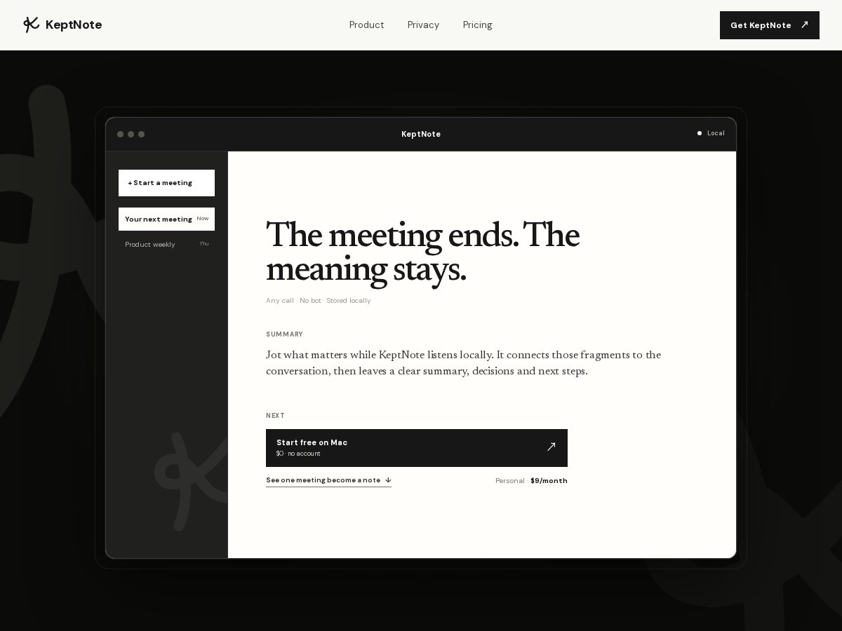 Landing-page snapshot of keptnote.com