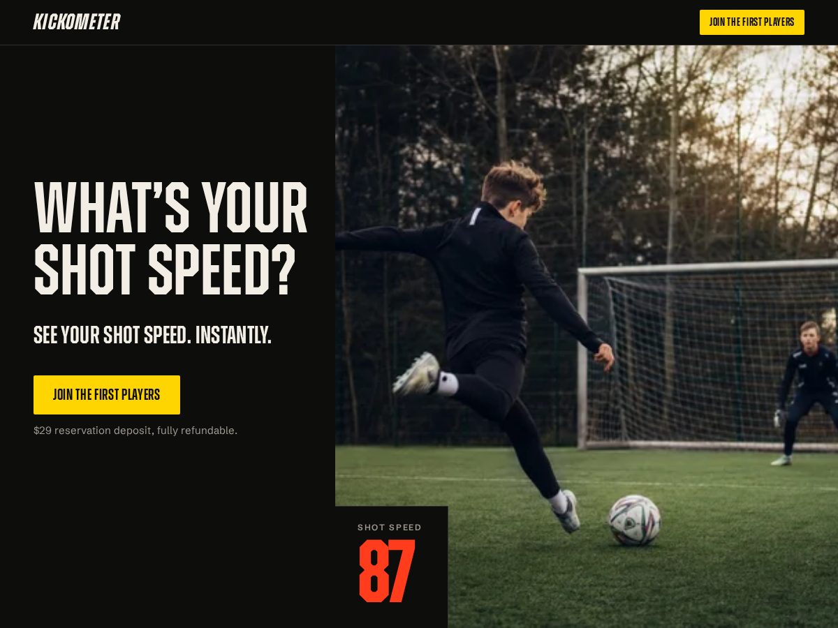 Landing-page snapshot of kickometer.com