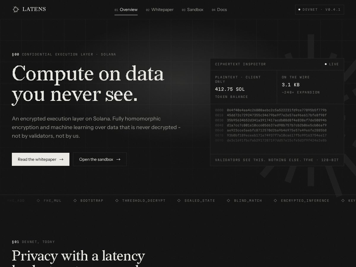 Landing-page snapshot of latens.one