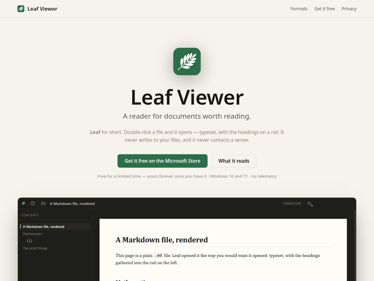 Landing-page snapshot of leafviewer.com