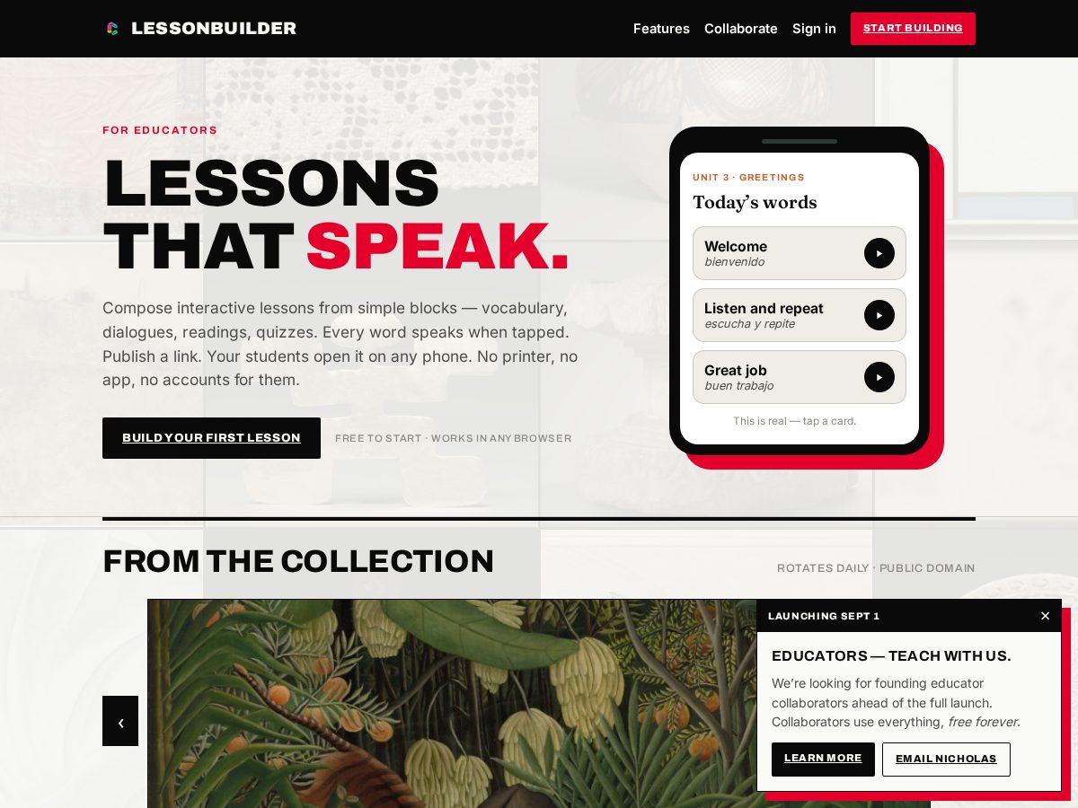 Landing-page snapshot of lesson-builder.com