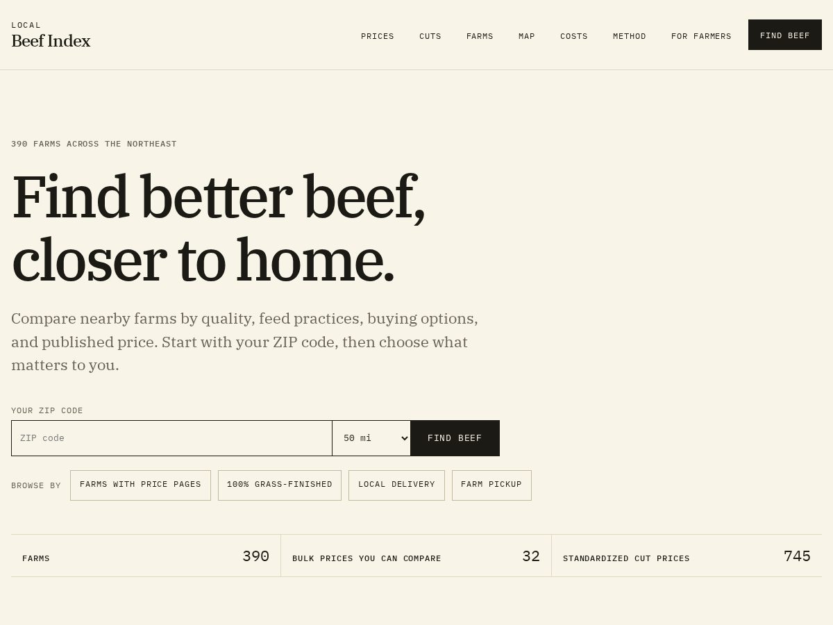 Landing-page snapshot of localbeefindex.com