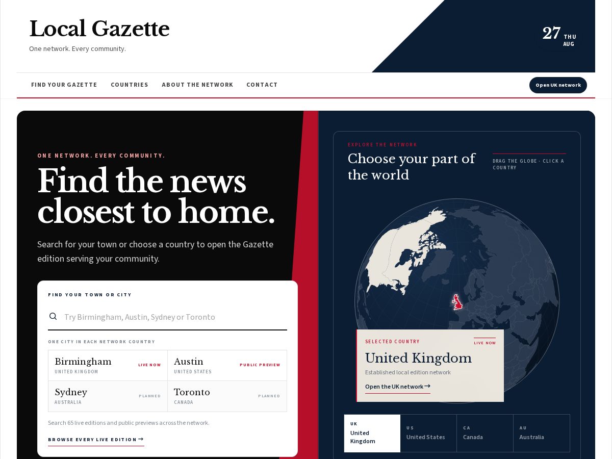 Landing-page snapshot of localgazette.news
