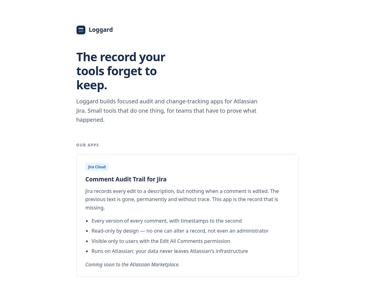 Landing-page snapshot of loggard.com