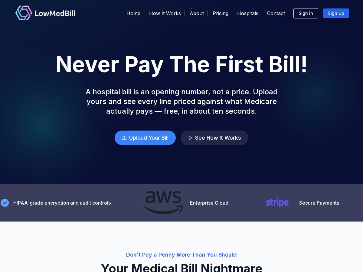 Landing-page snapshot of lowmedbill.com