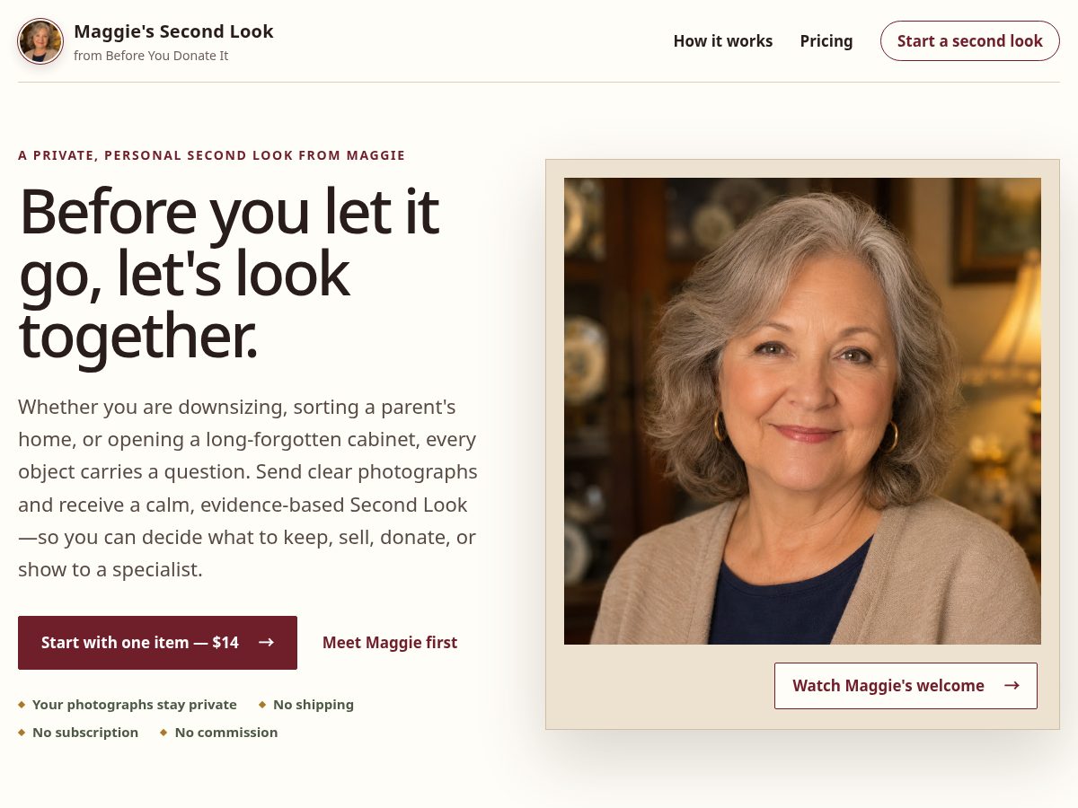 Landing-page snapshot of maggiessecondlook.com
