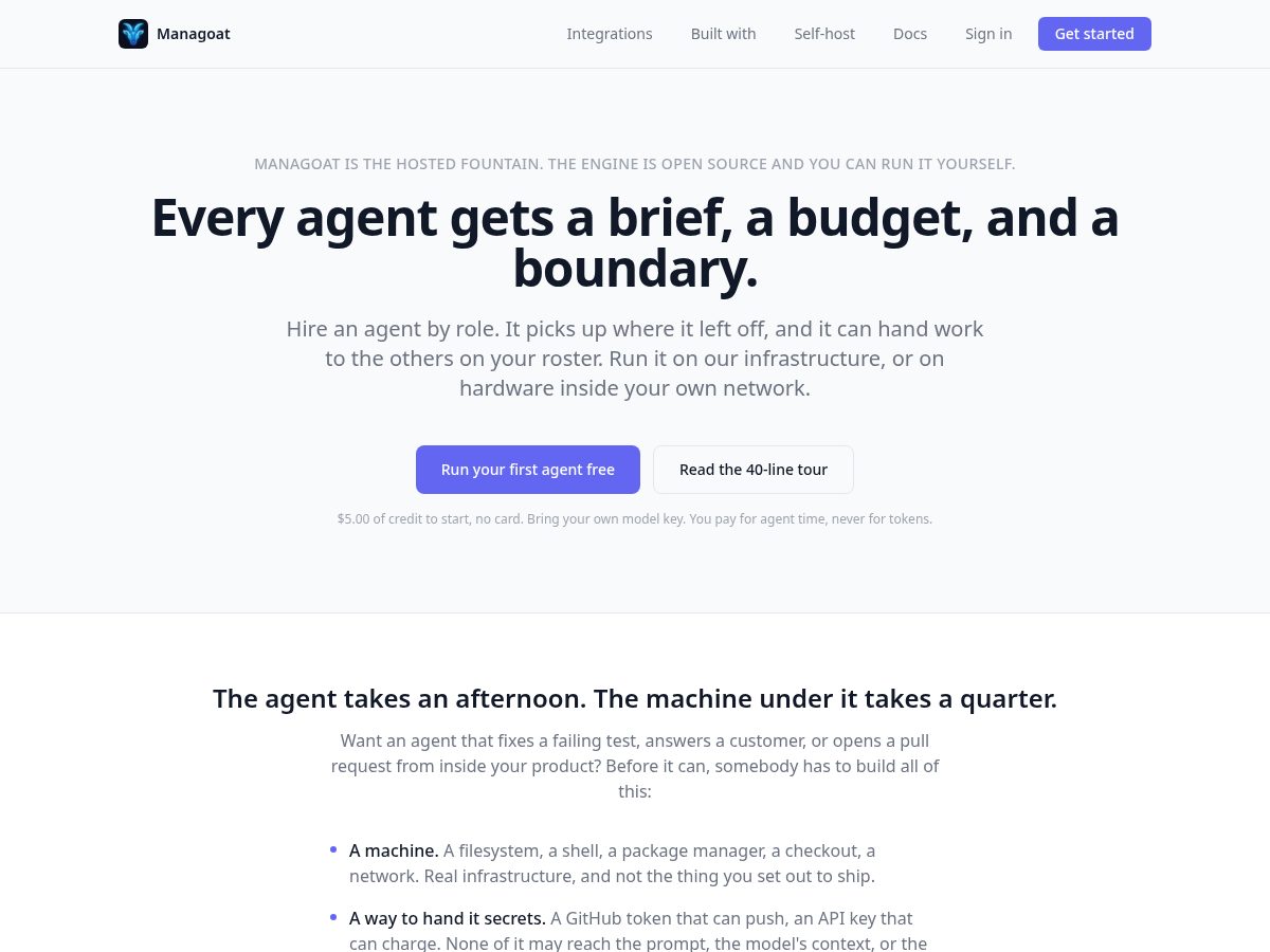 Landing-page snapshot of managoat.com