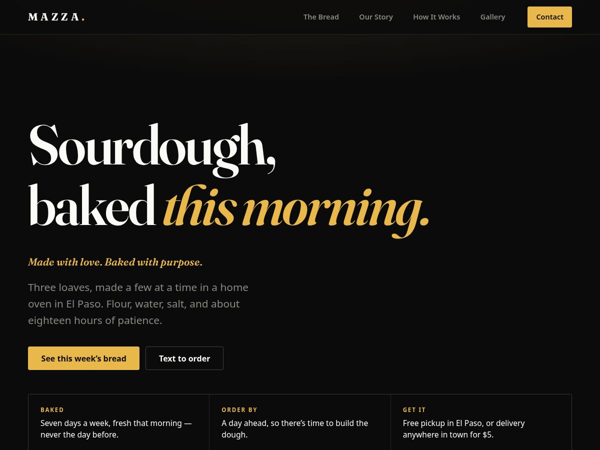 Landing-page snapshot of mazzabread.com