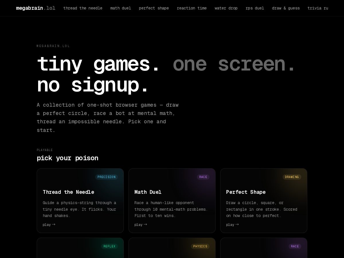 Landing-page snapshot of megabrain.lol