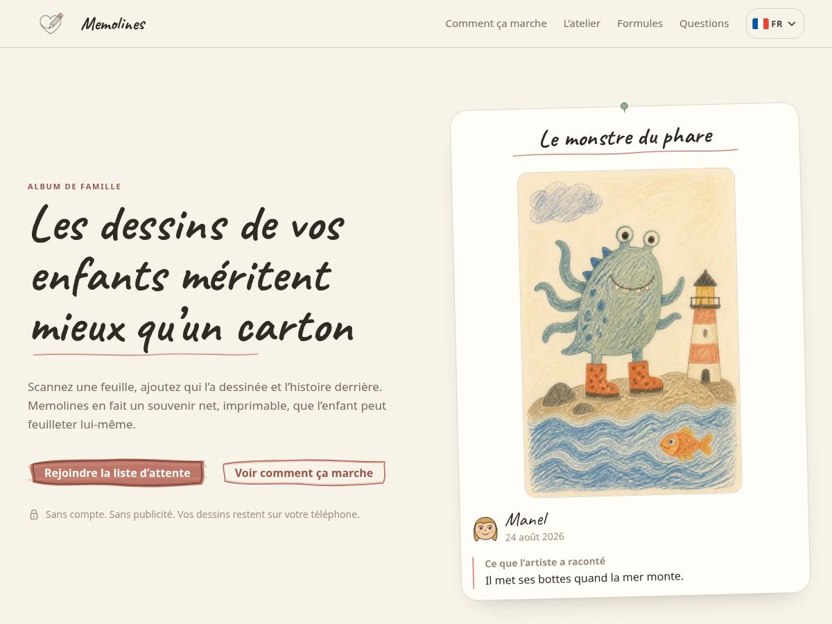 Landing-page snapshot of memolines.app