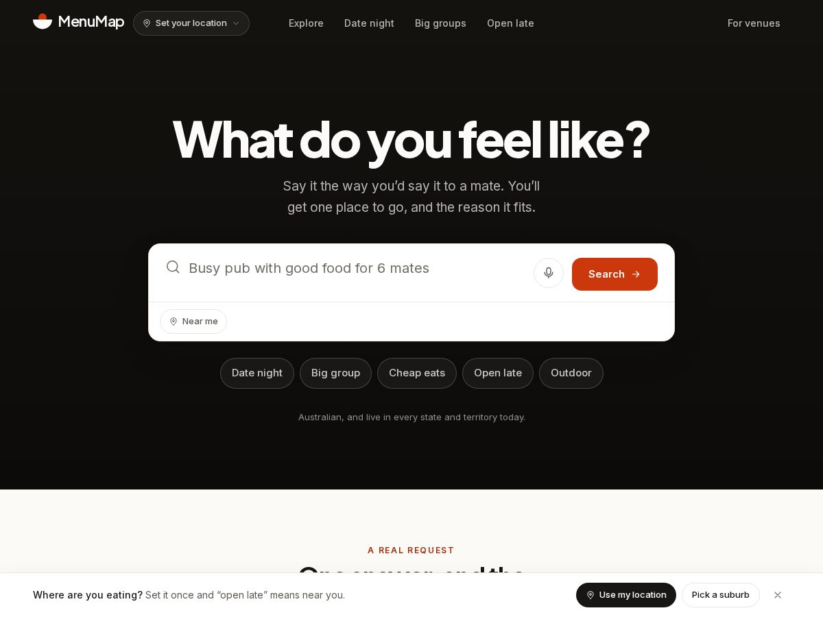 Landing-page snapshot of menumaphub.com