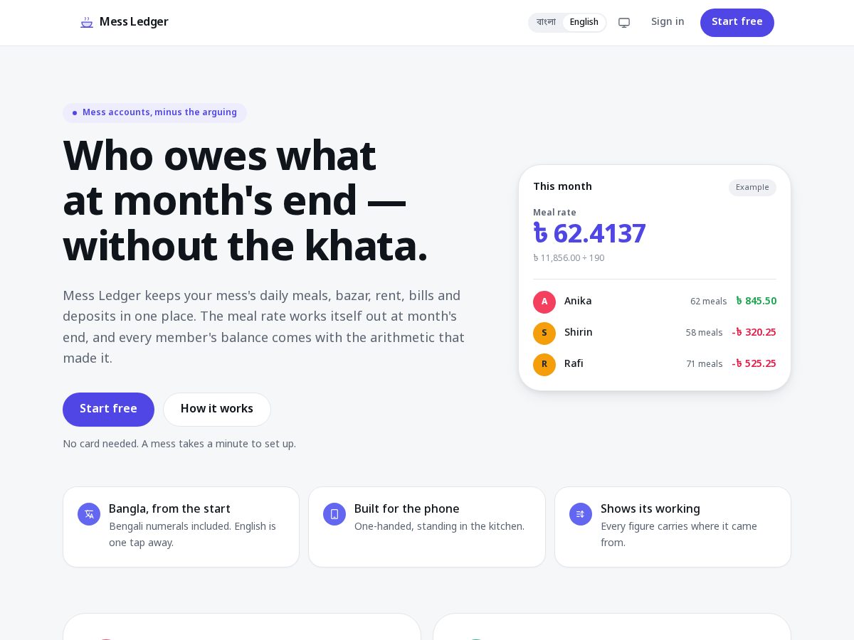 Landing-page snapshot of messledger.com