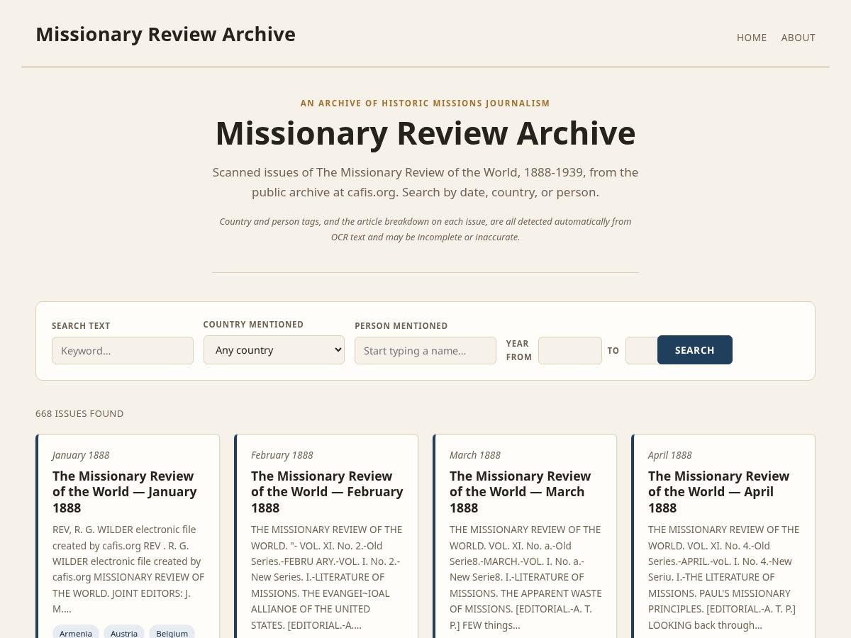 Landing-page snapshot of missionaryreview.com