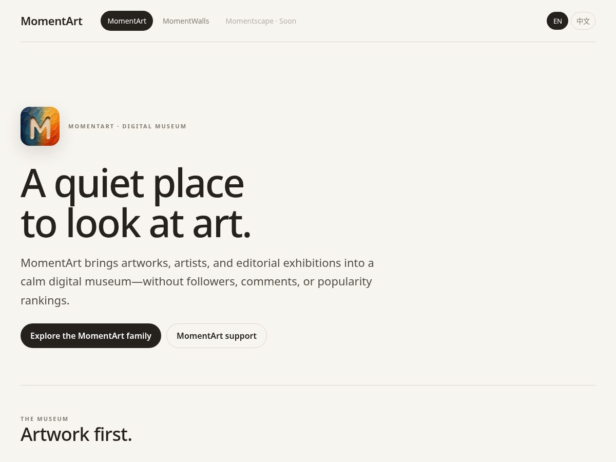 Landing-page snapshot of momentart.app