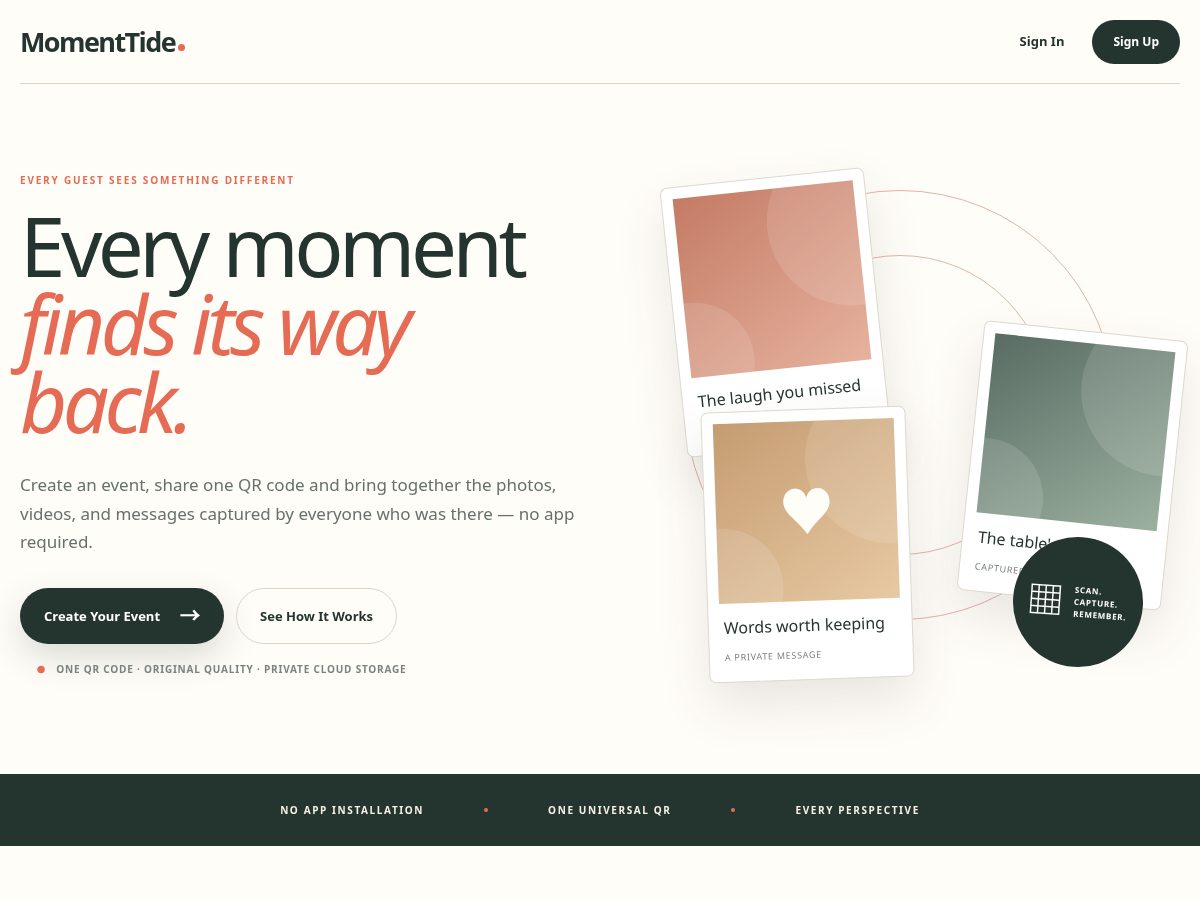 Landing-page snapshot of momenttide.com
