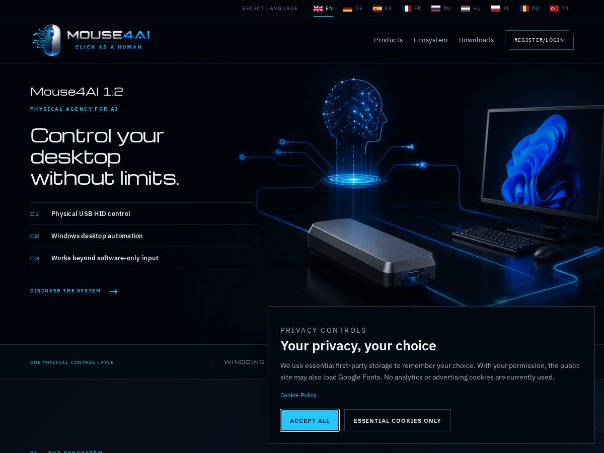 Landing-page snapshot of mouse4ai.com