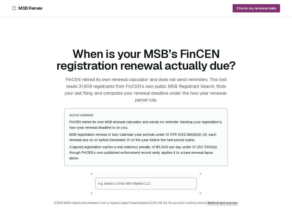 Landing-page snapshot of msbrenew.com