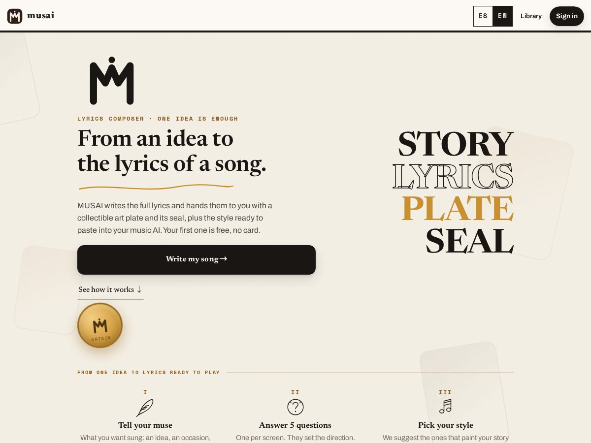 Landing-page snapshot of musaisong.app