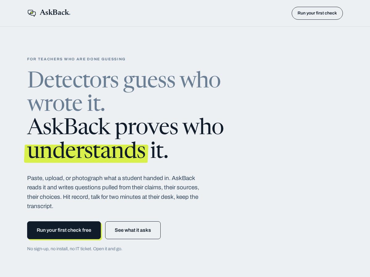 Landing-page snapshot of myaskback.com