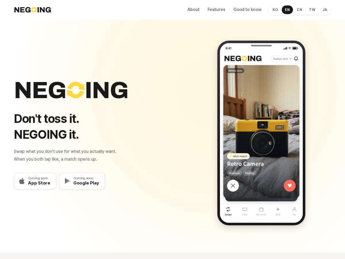 Landing-page snapshot of negoing.com