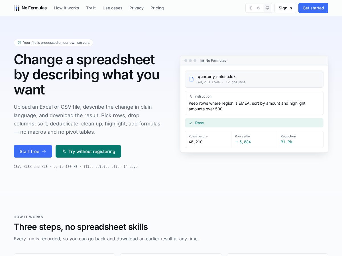 Landing-page snapshot of noformulas.com