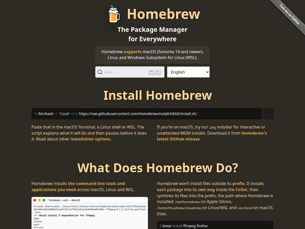 Landing-page snapshot of nomeibrew.com