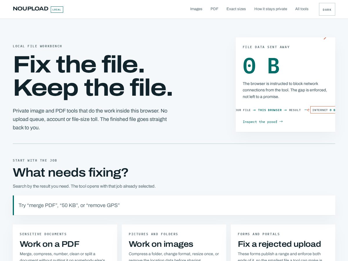 Landing-page snapshot of noupload.net