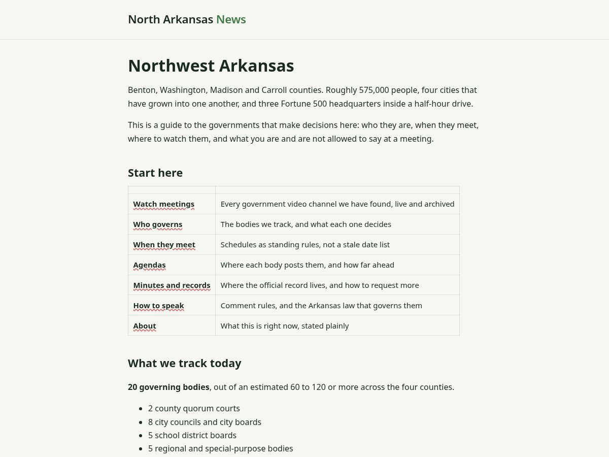Landing-page snapshot of nwarkansas.news