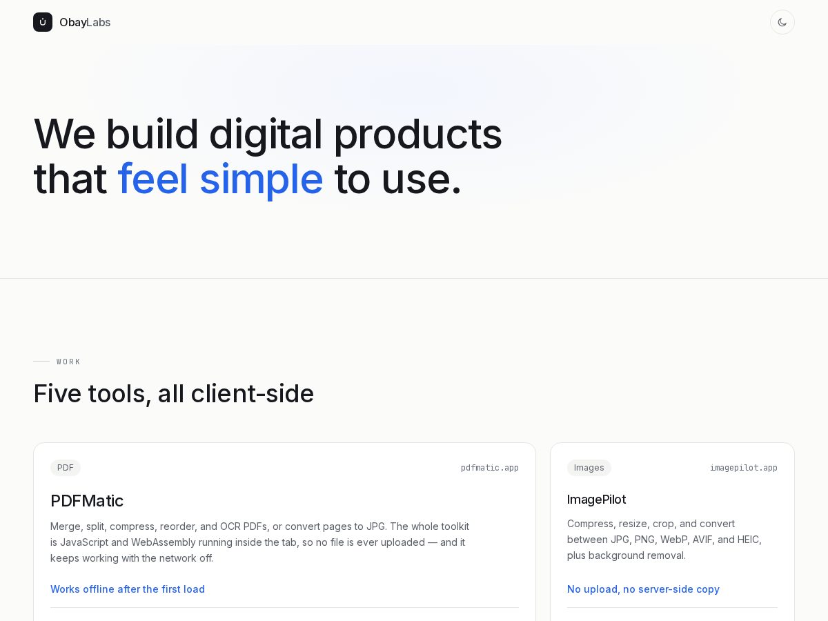 Landing-page snapshot of obaylabs.com