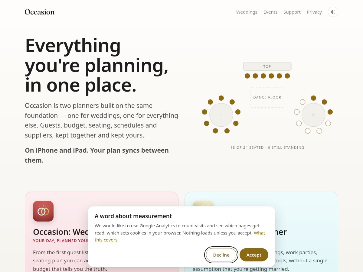Landing-page snapshot of occasionplans.app
